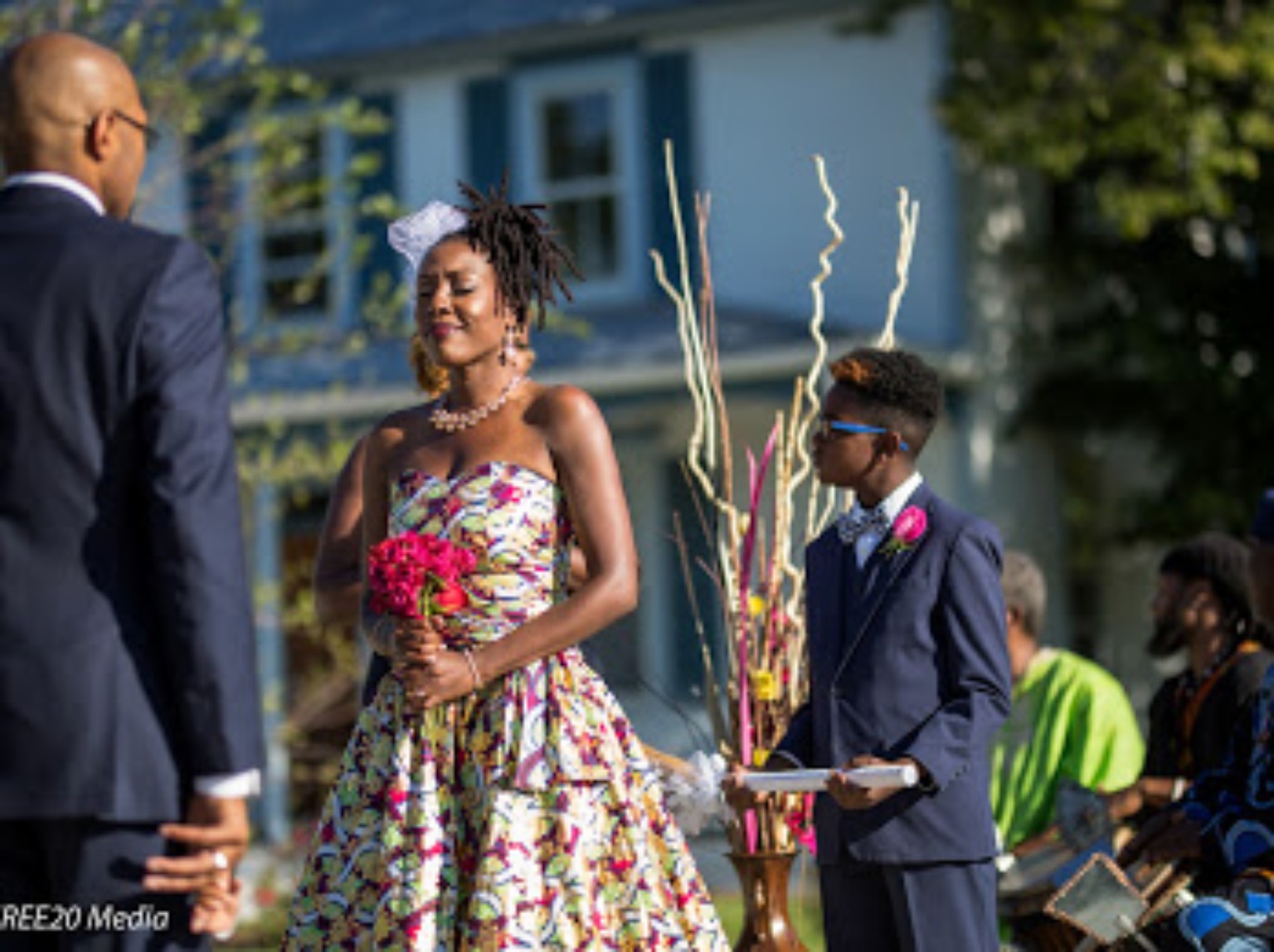 Tiffany walking toward Wendell during their wedding ceremony